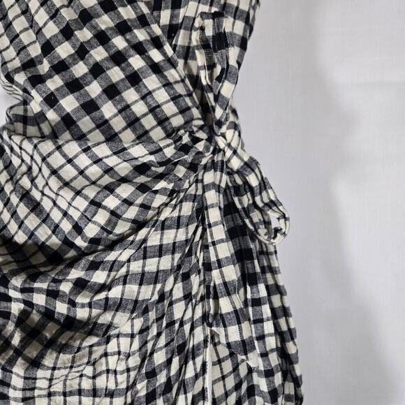 Free People Nodia Check Wrap Dress Tie Side Cotton Lined Plaid 8 Beach Boho - Picture 3 of 10